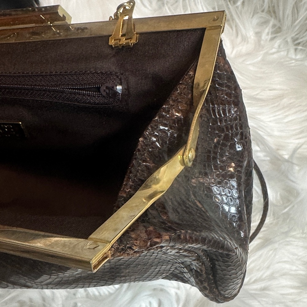 Preloved Elegant Vintage Italian Leather Brown Snakeskin Clutch Bag - Picture 8 of 16